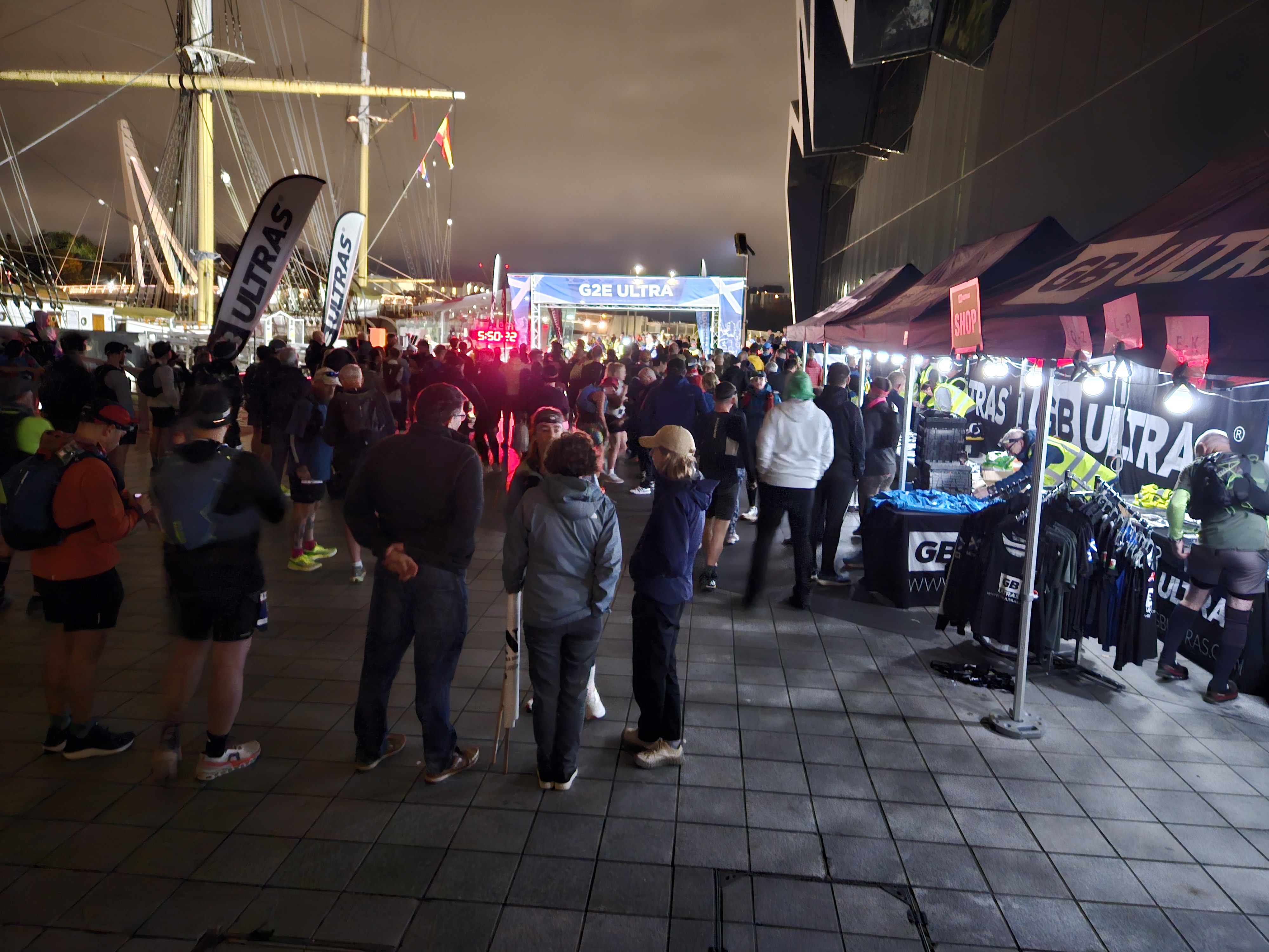 The start area Lots of people sanding around with a G2E ULTRA banner in the background. Credit: Derek Marshall